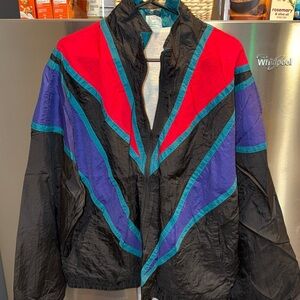 90s black red purple turquoise NYLON zip TRACK JACKET lined WINDBREAKER 2XL mens
